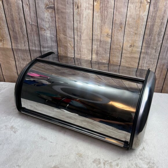 Retro Stainless Steel Bread Box Storage Bin Organizer Countertop Rolltop Door - Picture 2 of 6
